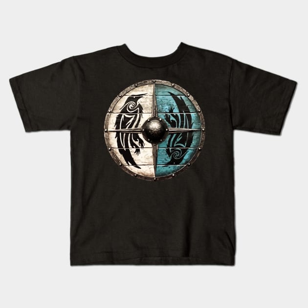 viking shield raven Kids T-Shirt by Lamink